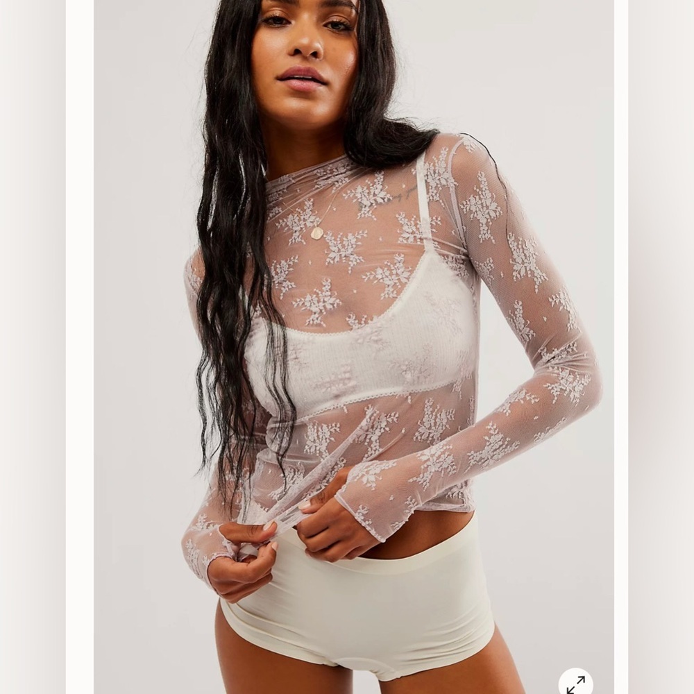 Free People intimately free Lady Lux Layering‎ mockneck long sleeve lace Top